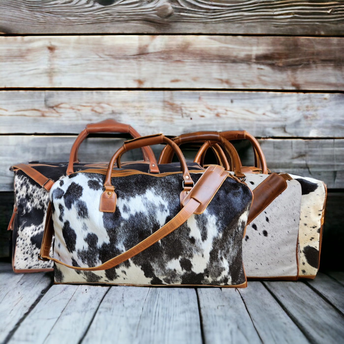 Bundle Deal Black Highlands Large Genuine Cowhide Weekender Duffel Bag+ Black Cosmetic Pouch Highlands Cowhide Makeup Bag - Ranch Junkie Mercantile LLC 