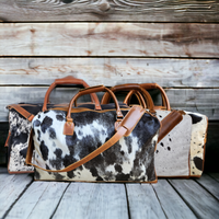 Bundle Deal Black Highlands Large Genuine Cowhide Weekender Duffel Bag+ Black Cosmetic Pouch Highlands Cowhide Makeup Bag - Ranch Junkie Mercantile LLC 
