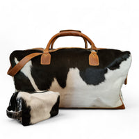 Bundle Deal Black Highlands Large Genuine Cowhide Weekender Duffel Bag+ Black Cosmetic Pouch Highlands Cowhide Makeup Bag - Ranch Junkie Mercantile LLC 