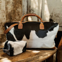 Bundle Deal Black Highlands Large Genuine Cowhide Weekender Duffel Bag+ Black Cosmetic Pouch Highlands Cowhide Makeup Bag - Ranch Junkie Mercantile LLC 