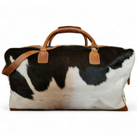 Bundle Deal Highlands Large Genuine Cowhide Weekender Duffel White And Black Spot + Cowhide Tote Bag - Ranch Junkie Mercantile LLC 