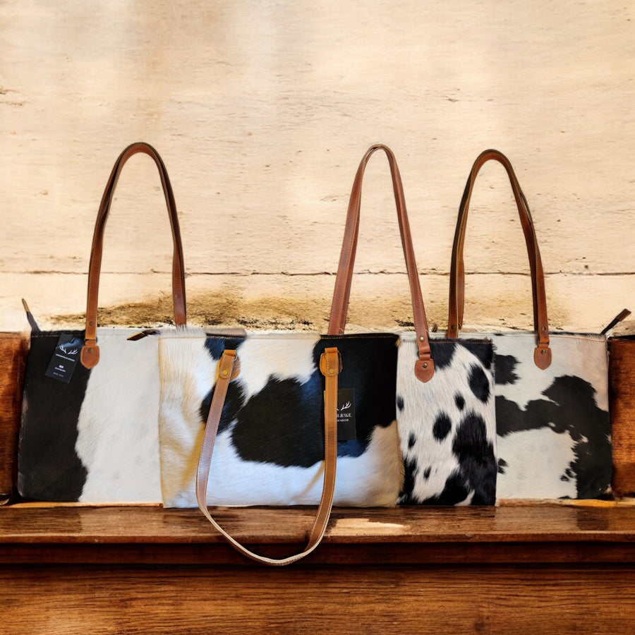 Genuine Cowhide Large Tote Highlands Black Cowhide Tote - Ranch Junkie Mercantile LLC 