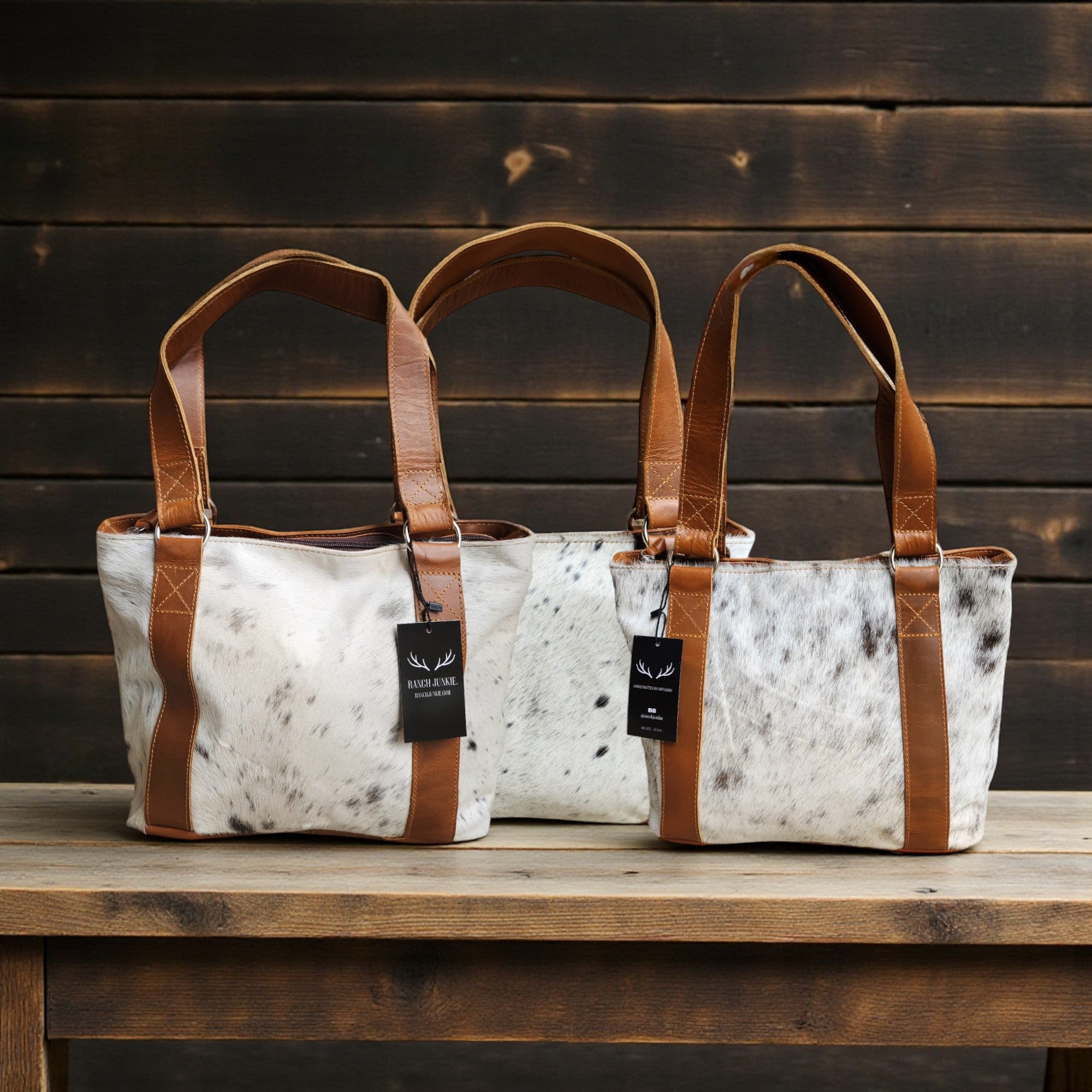 Genuine Cowhide Tote Handbag Black Cowhide Highlands Purse - Ranch Junkie Mercantile LLC 