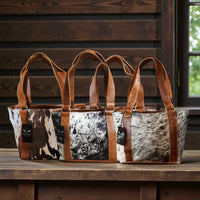 Genuine Cowhide Tote Handbag Black Cowhide Highlands Purse - Ranch Junkie Mercantile LLC 