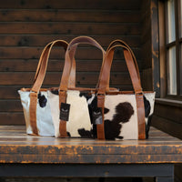 Genuine Cowhide Tote Handbag Black Cowhide Highlands Purse - Ranch Junkie Mercantile LLC 