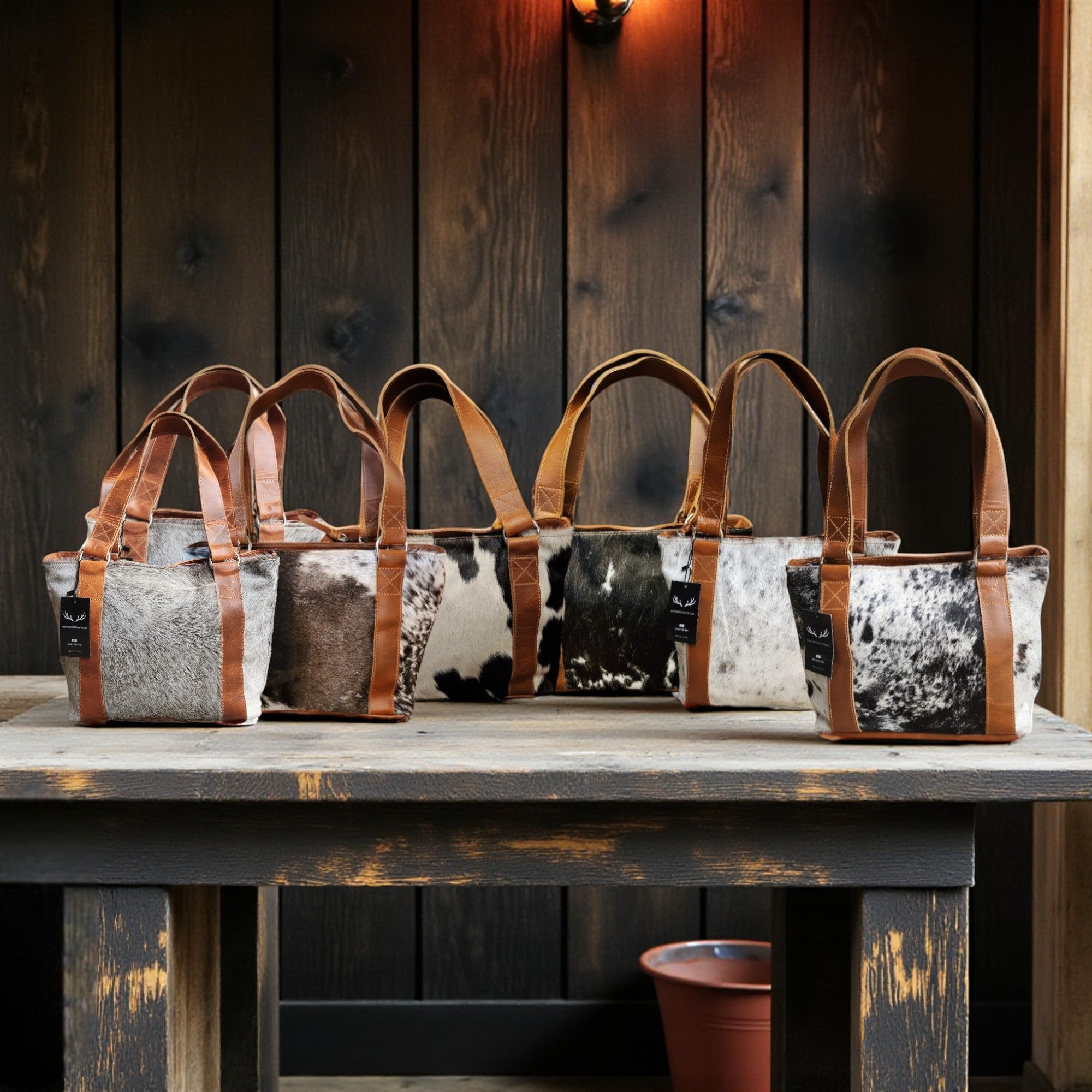 Genuine Cowhide Tote Handbag Black Cowhide Highlands Purse - Ranch Junkie Mercantile LLC 