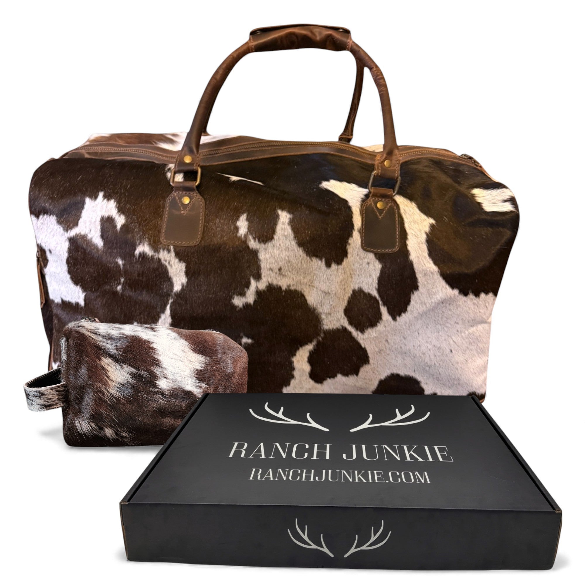 Bundle Deal Chocolate Cowhide Travel Duo – Duffel Pouch 9212119089411