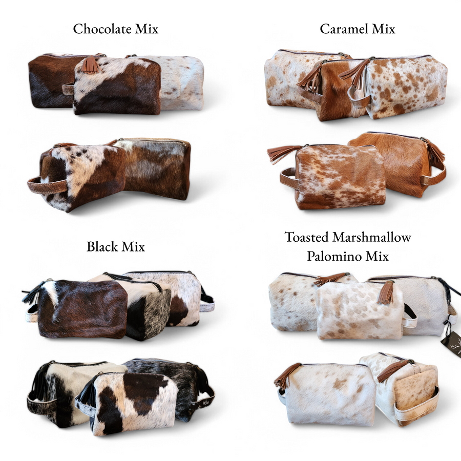 Genuine Cowhide Handcrafted Cosmetic Pouch Highlands Cowhide Makeup Bag - Ranch Junkie Mercantile LLC 