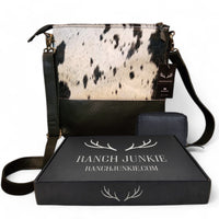Bundle Deal Highlands Black Cowhide Crossbody Purse + Cowhide Credit Card Wallet - Ranch Junkie Mercantile LLC 