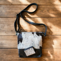 Bundle Deal Highlands Black Cowhide Crossbody Purse + Cowhide Credit Card Wallet - Ranch Junkie Mercantile LLC 