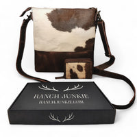 Bundle Deal Dark Vintage Brown Highlands Cowhide Crossbody Purse + Cowhide Credit Card Wallet - Ranch Junkie Mercantile LLC 
