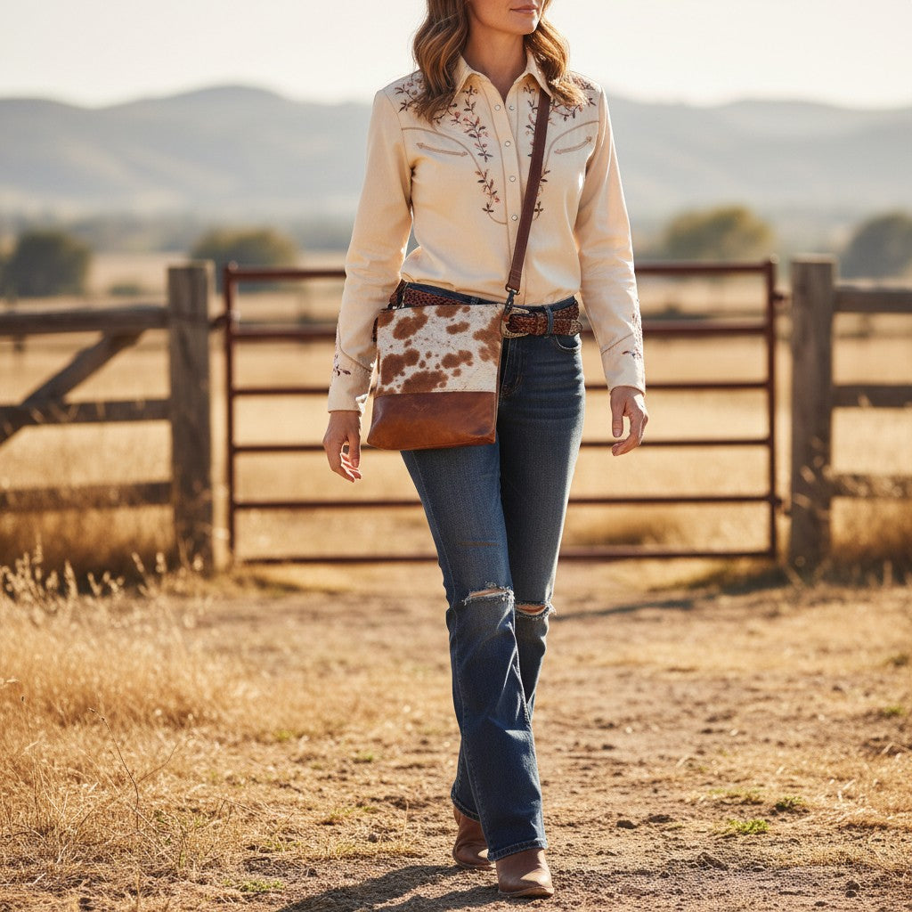 Bundle Deal- Highlands Saddle Cowhide Crossbody Bag + Wristlet - Ranch Junkie Mercantile LLC 