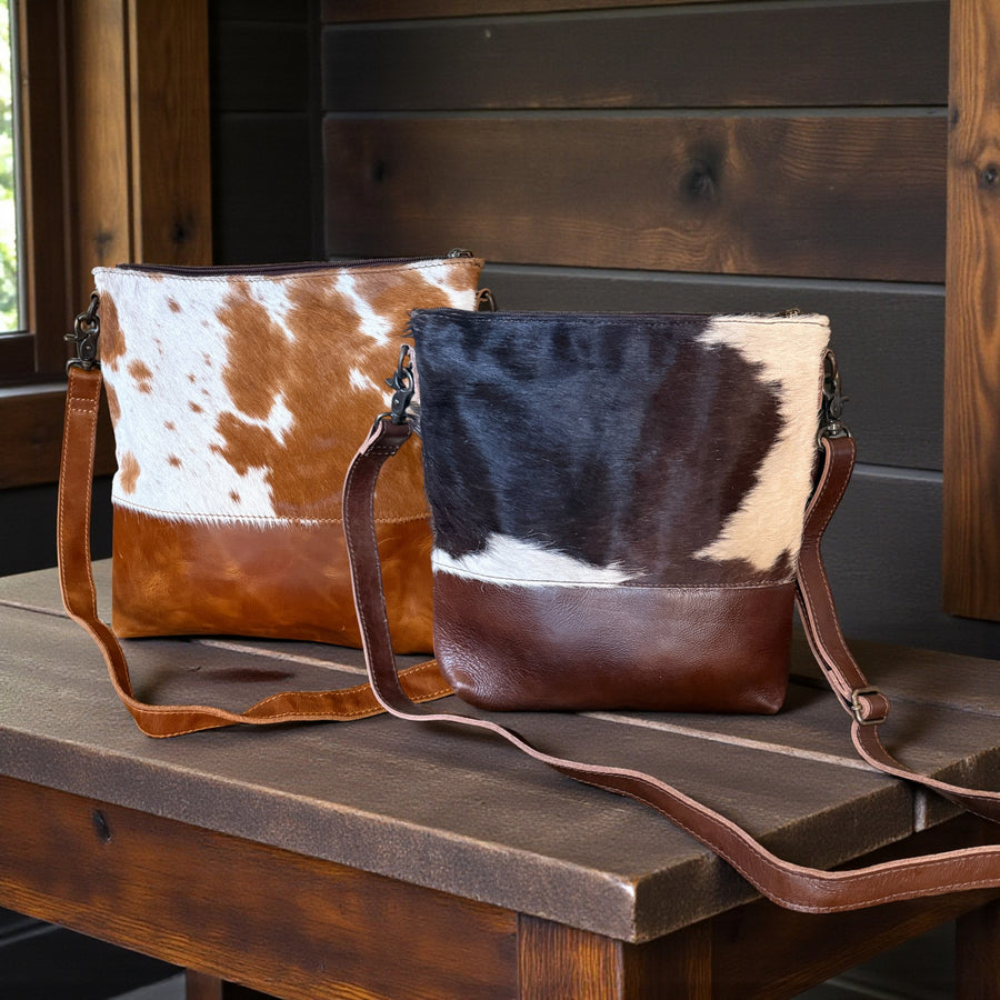 Genuine Cowhide Large Crossbody Bag Brown Leather Highlands Crossbody Purse - Ranch Junkie Mercantile LLC 