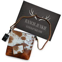 Bundle Deal Highlands Saddle Cowhide Crossbody Purse + Cowhide Credit Card Wallet - Ranch Junkie Mercantile LLC 