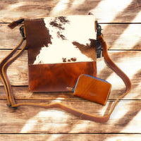 Bundle Deal Highlands Saddle Cowhide Crossbody Purse + Cowhide Credit Card Wallet - Ranch Junkie Mercantile LLC 