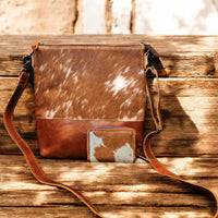 Bundle Deal Highlands Saddle Cowhide Crossbody Purse + Cowhide Credit Card Wallet - Ranch Junkie Mercantile LLC 