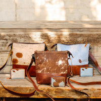 Bundle Deal Highlands Saddle Cowhide Crossbody Purse + Cowhide Credit Card Wallet - Ranch Junkie Mercantile LLC 