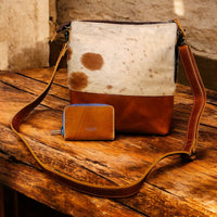 Bundle Deal Highlands Saddle Cowhide Crossbody Purse + Cowhide Credit Card Wallet - Ranch Junkie Mercantile LLC 
