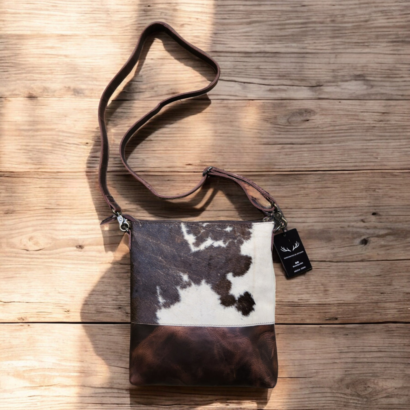 Genuine Cowhide Large Crossbody Bag Brown Leather Highlands Crossbody Purse - Ranch Junkie Mercantile LLC 