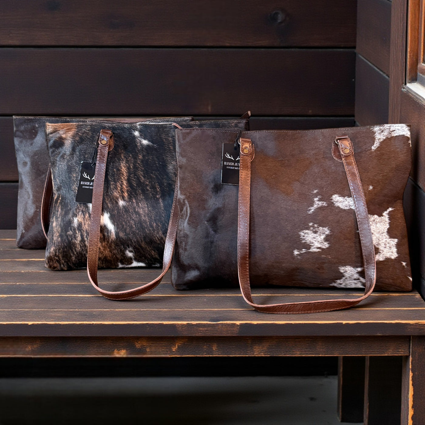 Genuine Cowhide Large Tote Highlands Cowhide Tote Bag Vintage Dark Brown - Ranch Junkie Mercantile LLC 