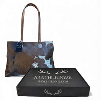 Genuine Cowhide Large Tote Highlands Cowhide Tote Bag Vintage Dark Brown - Ranch Junkie Mercantile LLC 