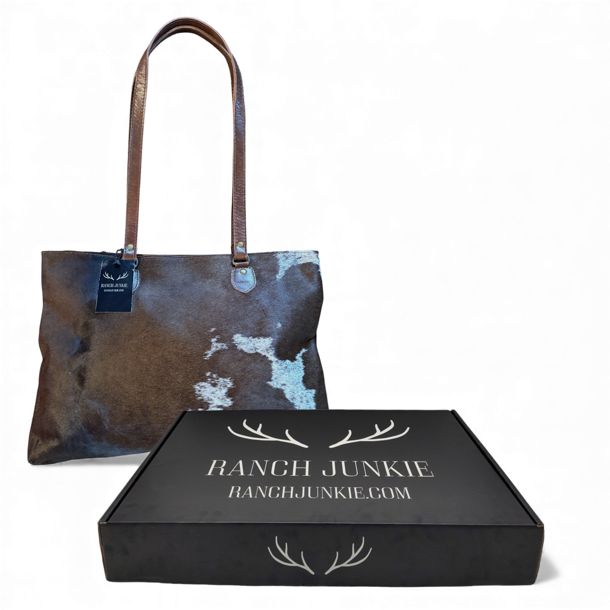 Genuine Cowhide Large Tote Highlands Cowhide Tote Bag Vintage Dark Brown - Ranch Junkie Mercantile LLC 