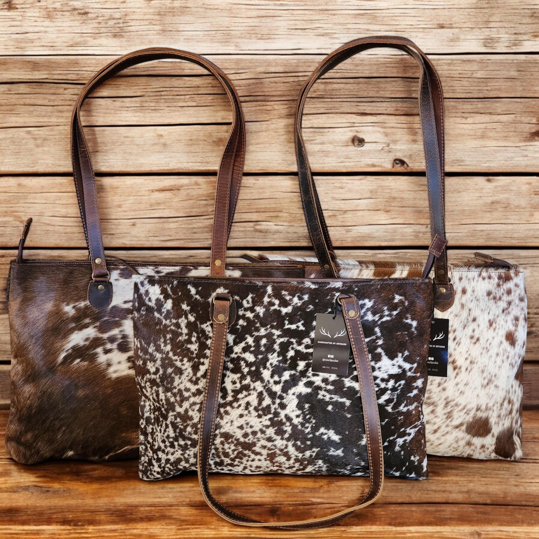 Genuine Cowhide Large Tote Highlands Cowhide Tote Bag Vintage Dark Brown - Ranch Junkie Mercantile LLC 