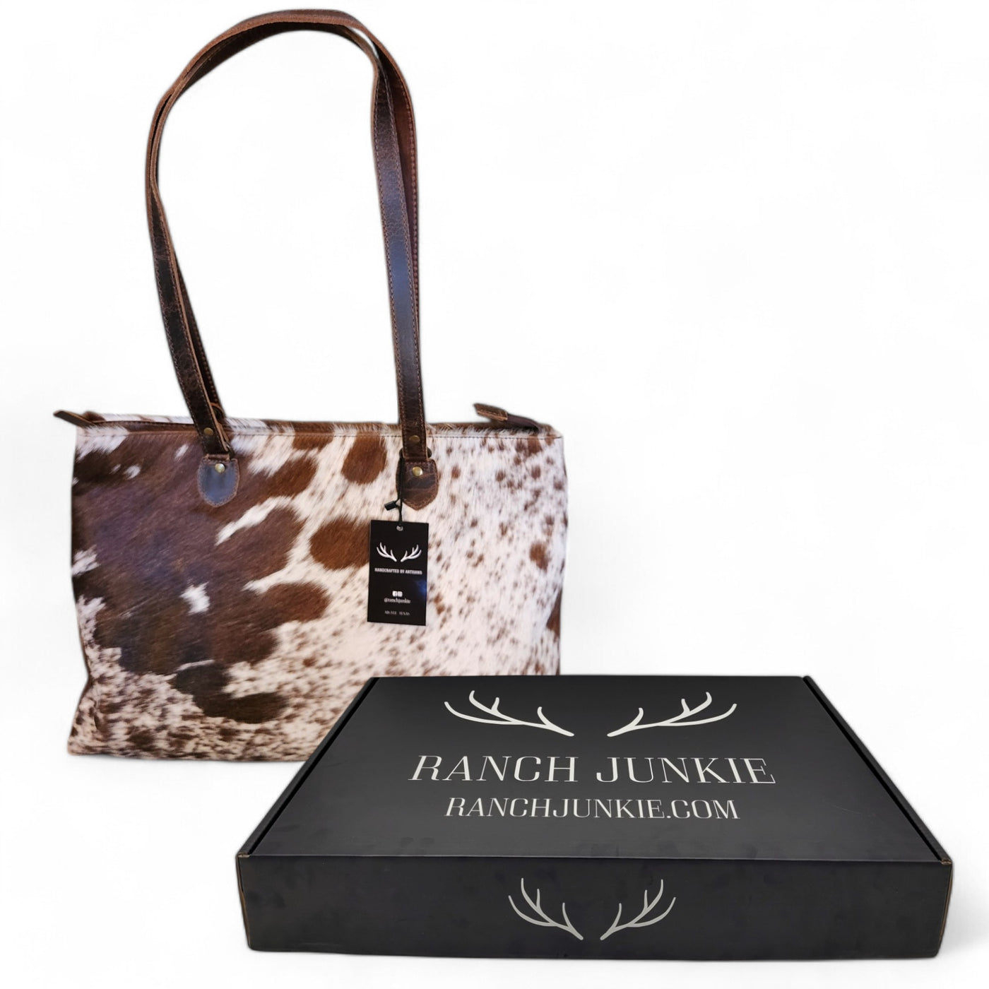 Genuine Cowhide Large Tote Highlands Cowhide Tote Bag Vintage Dark Brown - Ranch Junkie Mercantile LLC 