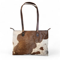Genuine Cowhide Large Tote Highlands Cowhide Tote Bag Vintage Dark Brown - Ranch Junkie Mercantile LLC 