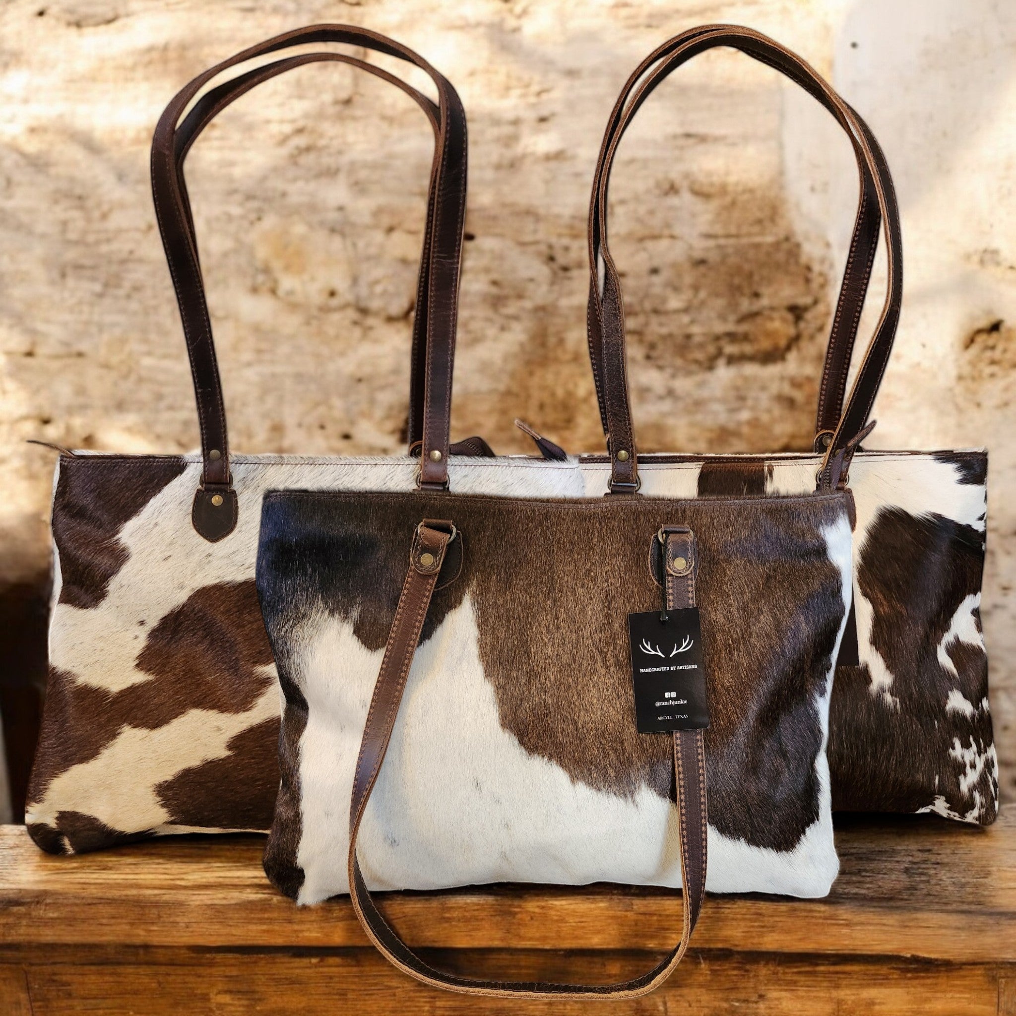 Genuine Cowhide Large Tote Highlands Cowhide Tote Bag Vintage Dark Brown - Ranch Junkie Mercantile LLC 