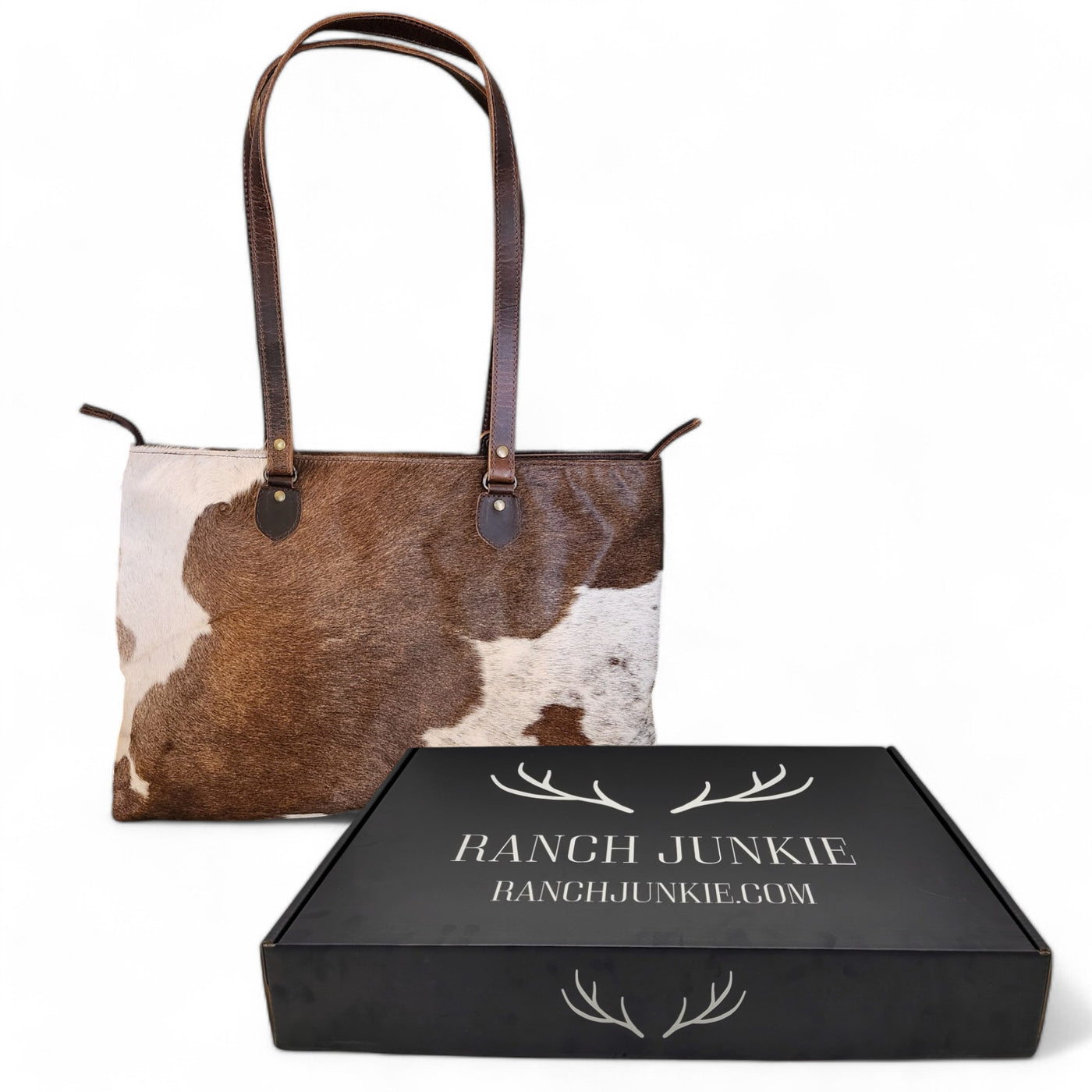 Genuine Cowhide Large Tote Highlands Cowhide Tote Bag Vintage Dark Brown - Ranch Junkie Mercantile LLC 
