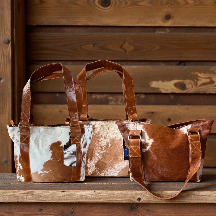 Genuine Cowhide Tote Handbag Highlands Brown Purse - Ranch Junkie Mercantile LLC 