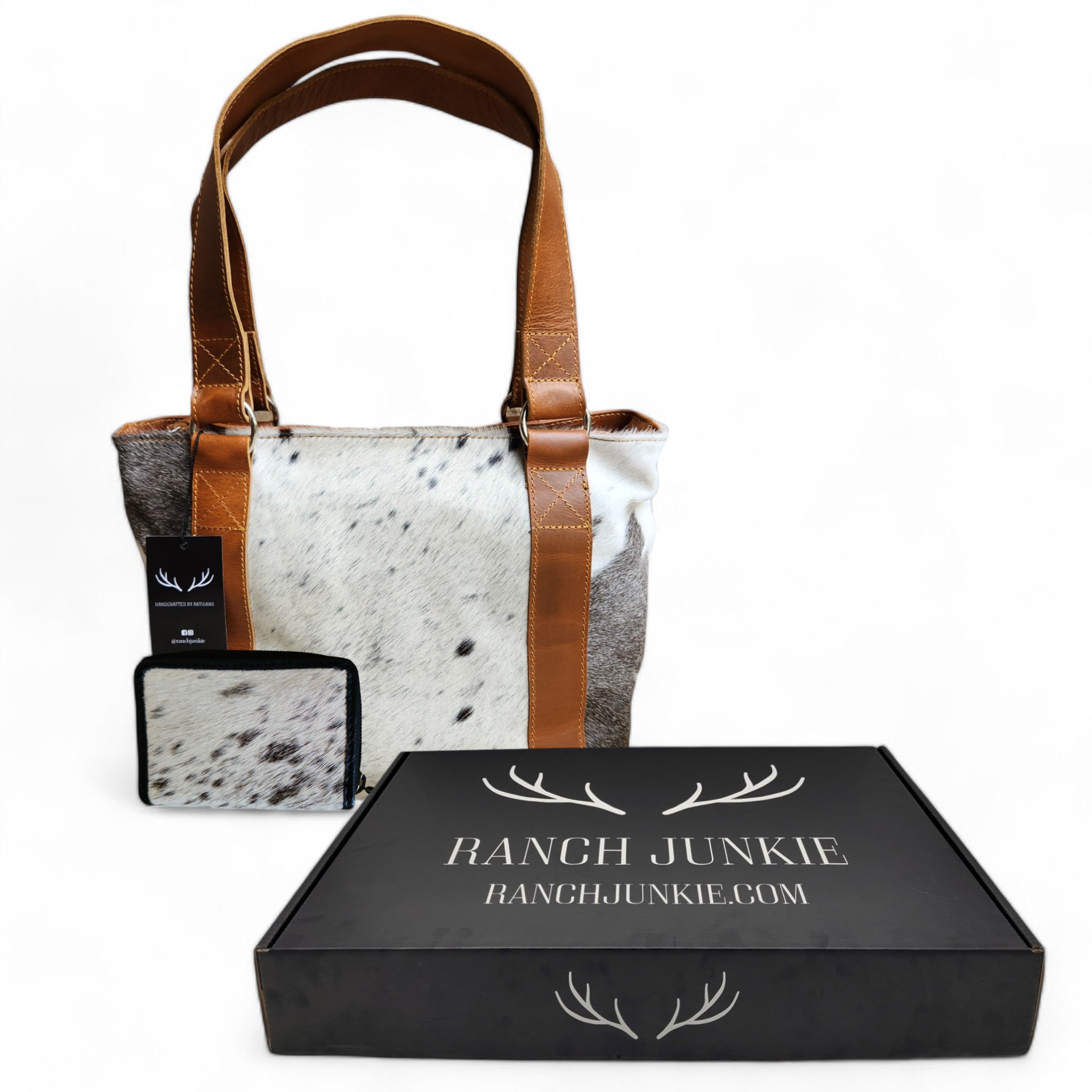 Bundle Deal Highlands Black Cowhide Tote Purse + Credit Card Wallet - Ranch Junkie Mercantile LLC 