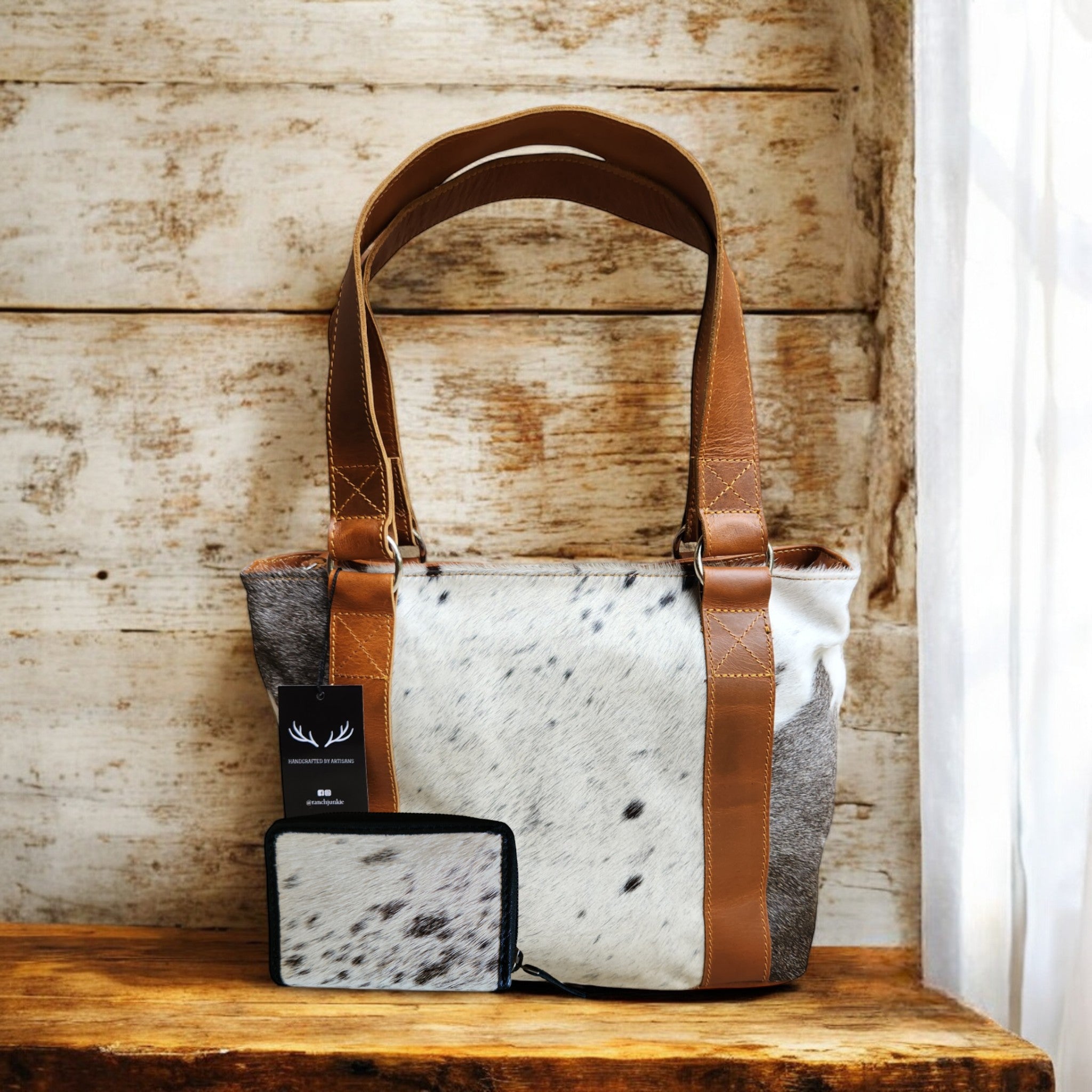 Bundle Deal Highlands Black Cowhide Tote Purse + Credit Card Wallet - Ranch Junkie Mercantile LLC 