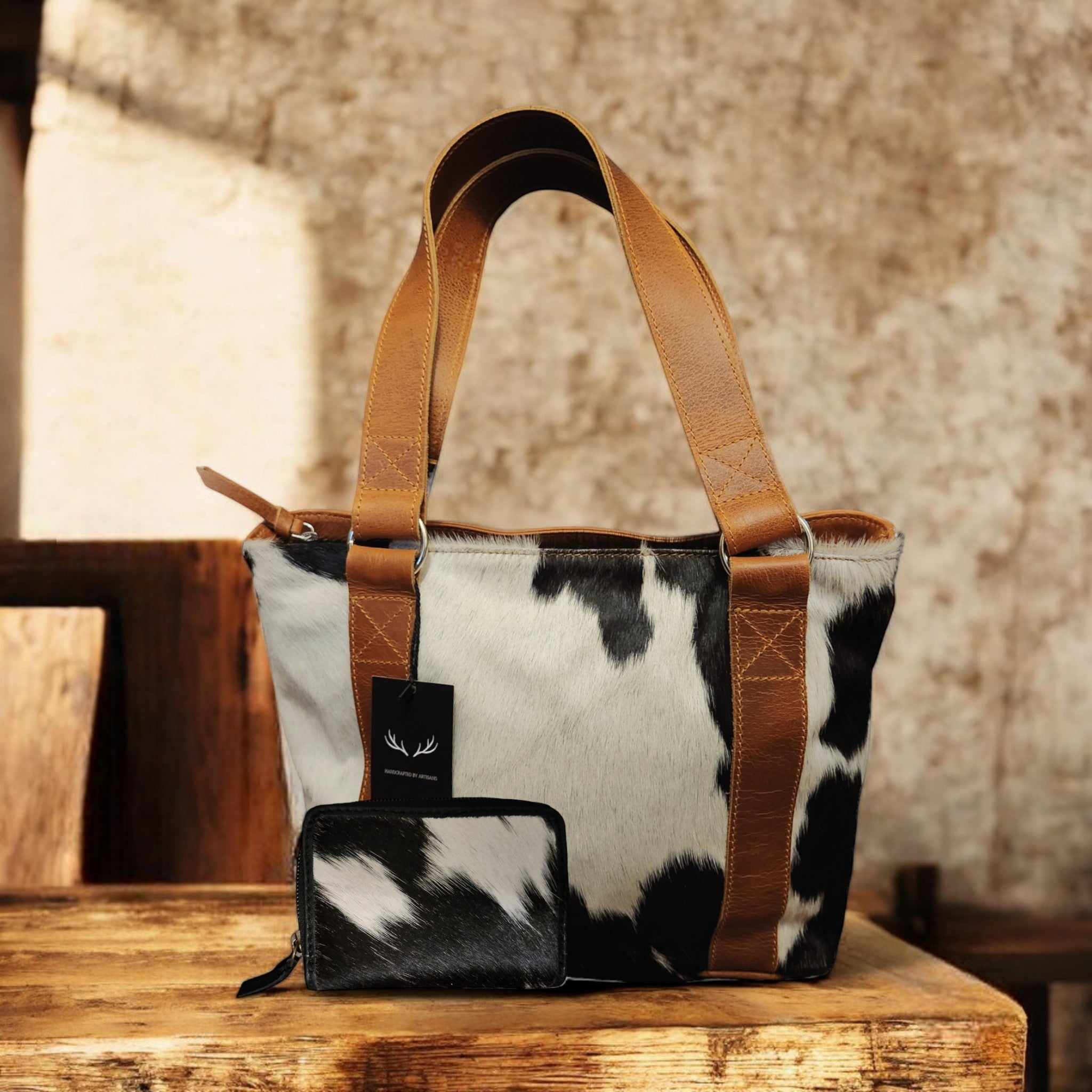 Bundle Deal Highlands Black Cowhide Tote Purse + Credit Card Wallet - Ranch Junkie Mercantile LLC 