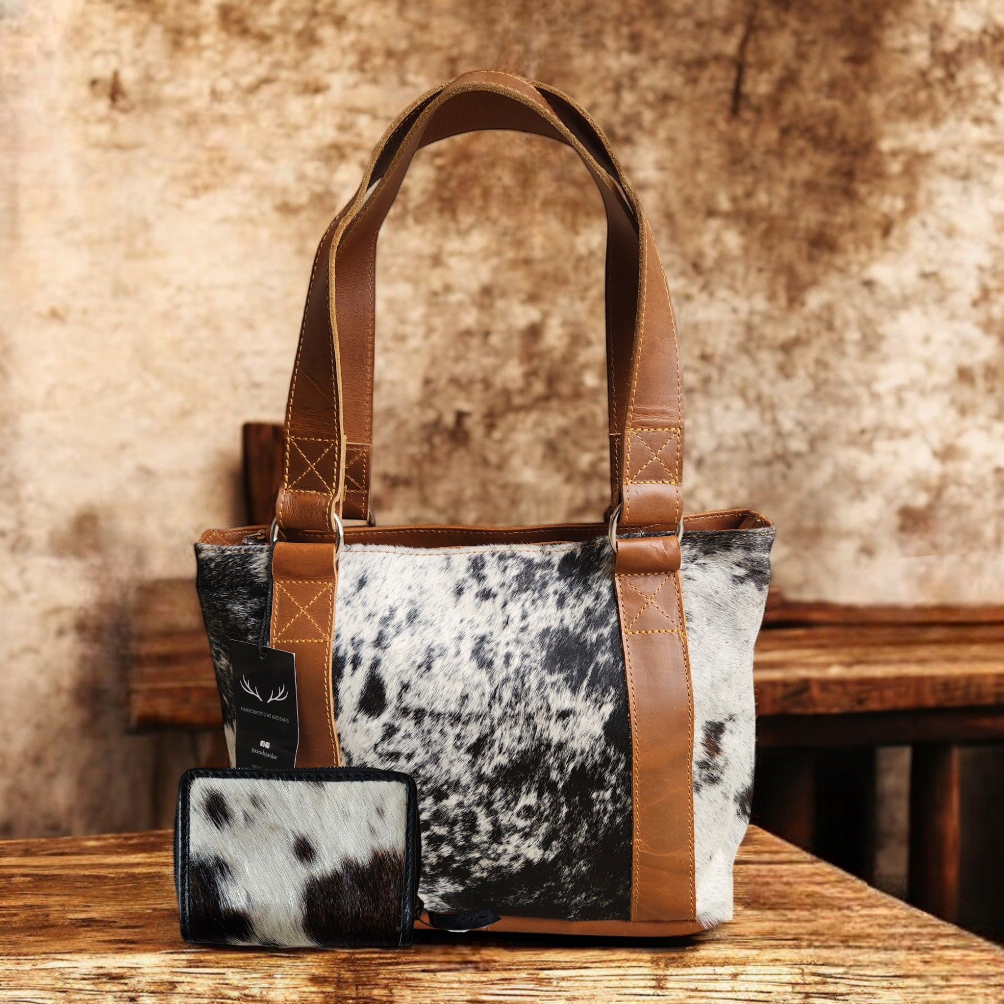 Bundle Deal Highlands Black Cowhide Tote Purse + Credit Card Wallet - Ranch Junkie Mercantile LLC 