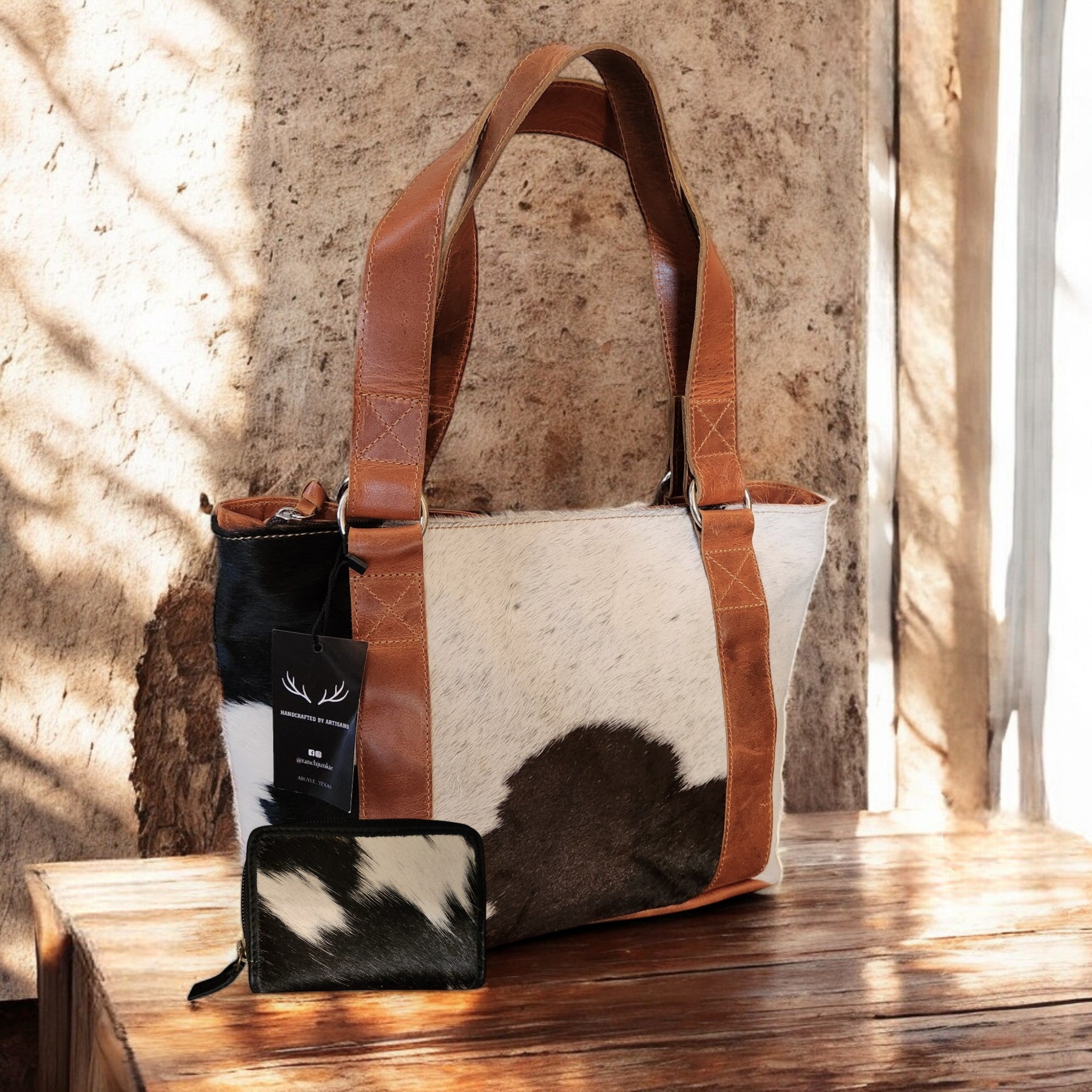 Bundle Deal Highlands Black Cowhide Tote Purse + Credit Card Wallet - Ranch Junkie Mercantile LLC 