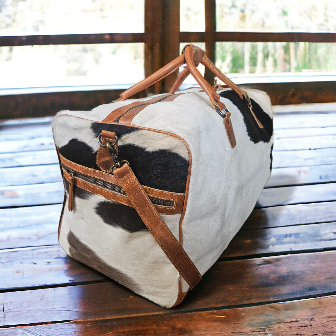 Bundle Deal Black Highlands Large Genuine Cowhide Weekender Duffel Bag+ Black Cosmetic Pouch Highlands Cowhide Makeup Bag - Ranch Junkie Mercantile LLC 