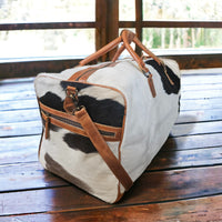 Bundle Deal Black Highlands Large Genuine Cowhide Weekender Duffel Bag+ Black Cosmetic Pouch Highlands Cowhide Makeup Bag - Ranch Junkie Mercantile LLC 