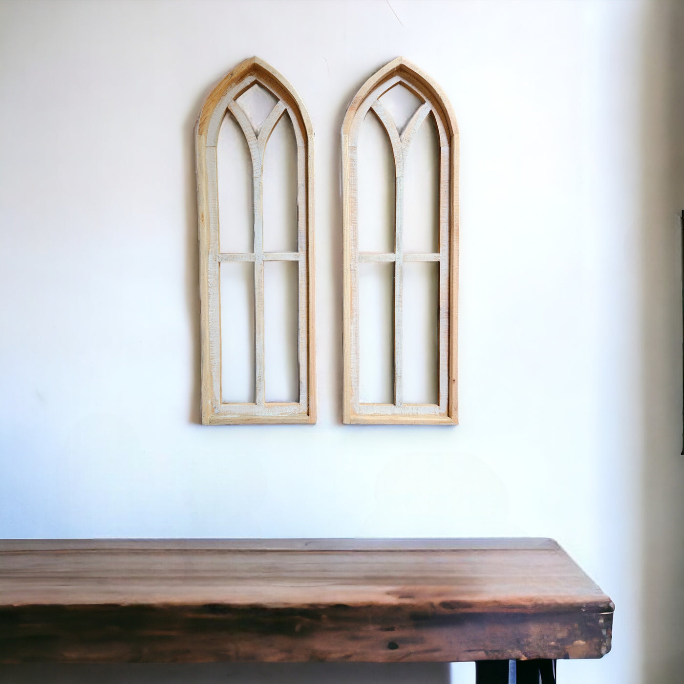 Ivory Point Farmhouse Wooden Wall Window Arches Set of 2 -3 Sizes - Rustic Cathedral Wood Windows - Ranch Junkie Mercantile LLC 