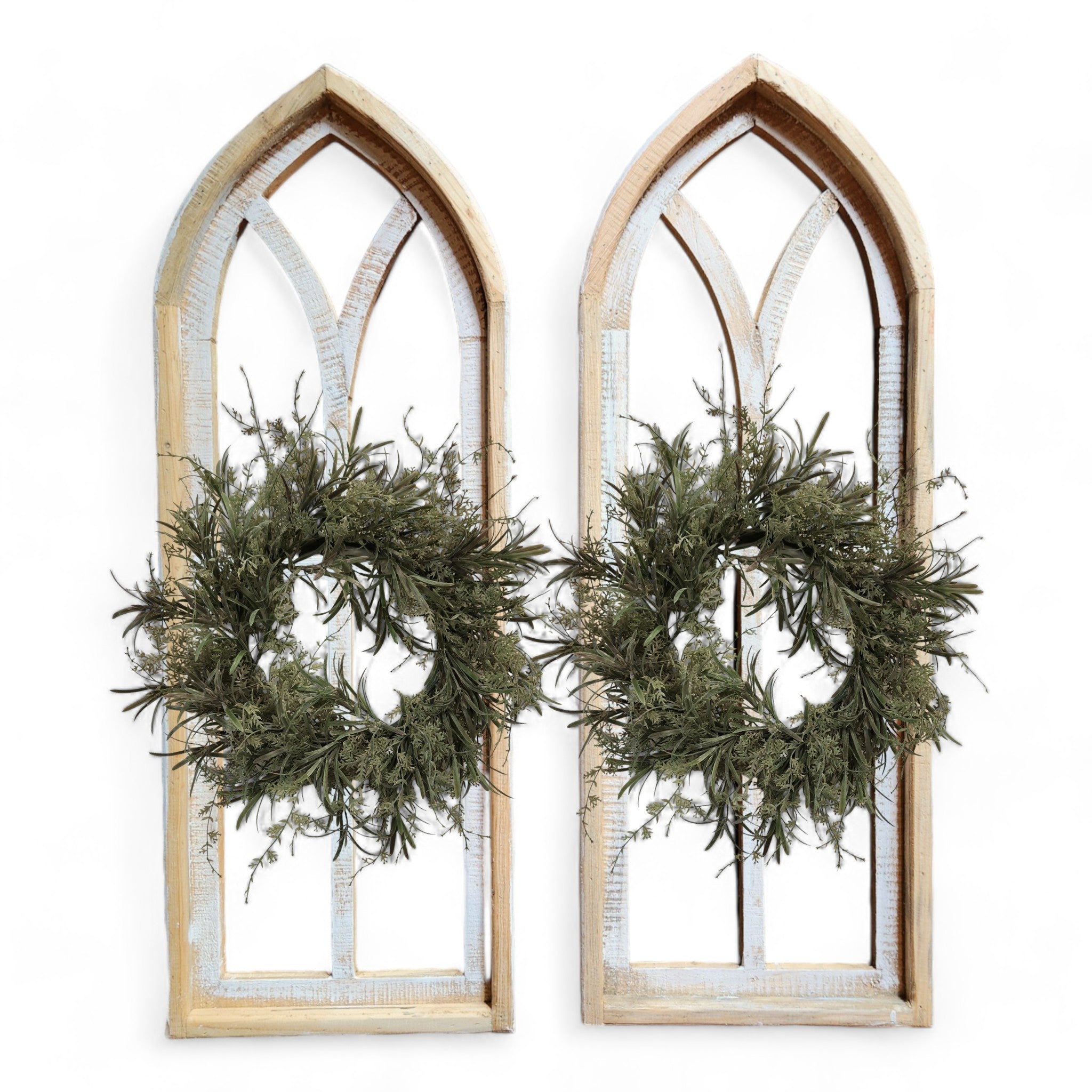 Ivory Point Farmhouse Wooden Wall Window Arches Set of 2 -3 Sizes - Rustic Cathedral Wood Windows - Ranch Junkie Mercantile LLC 