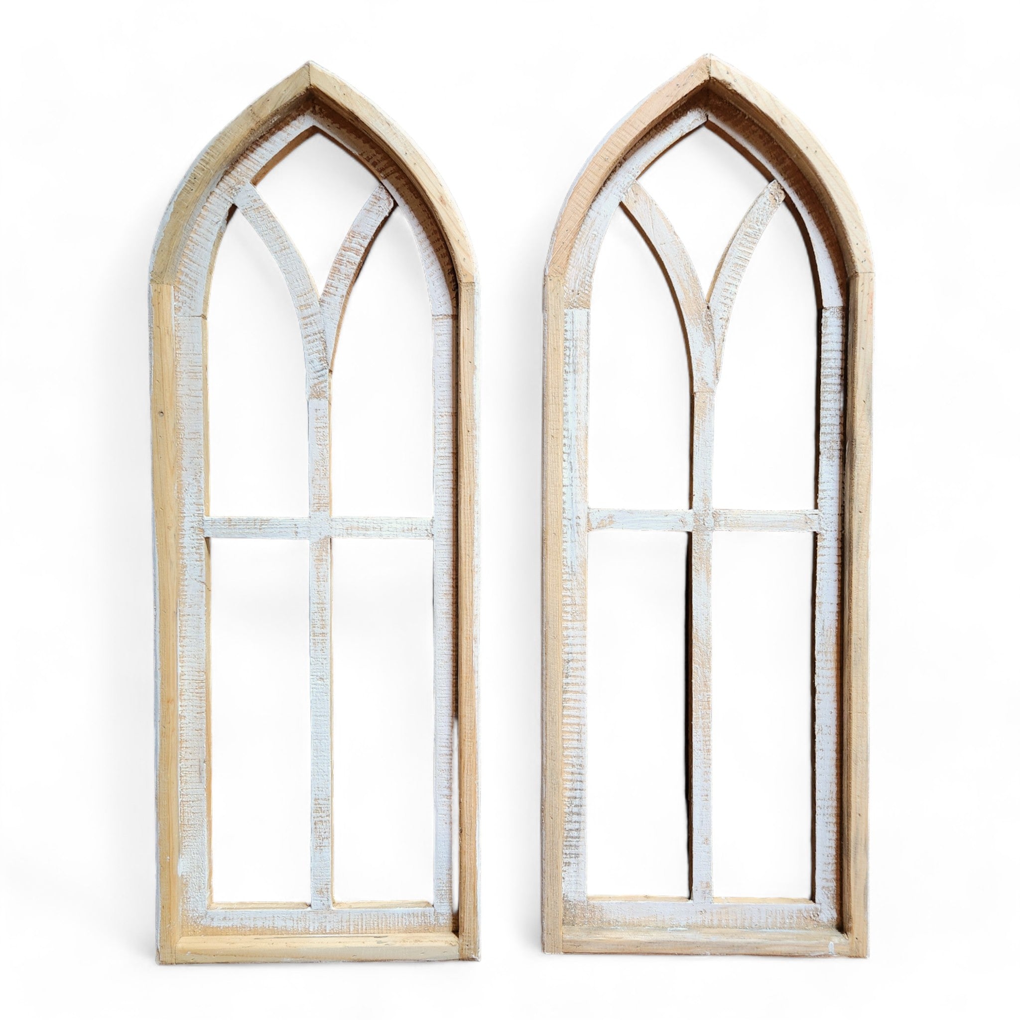 Ivory Point Farmhouse Wooden Wall Window Arches Set of 2 -3 Sizes - Rustic Cathedral Wood Windows - Ranch Junkie Mercantile LLC 