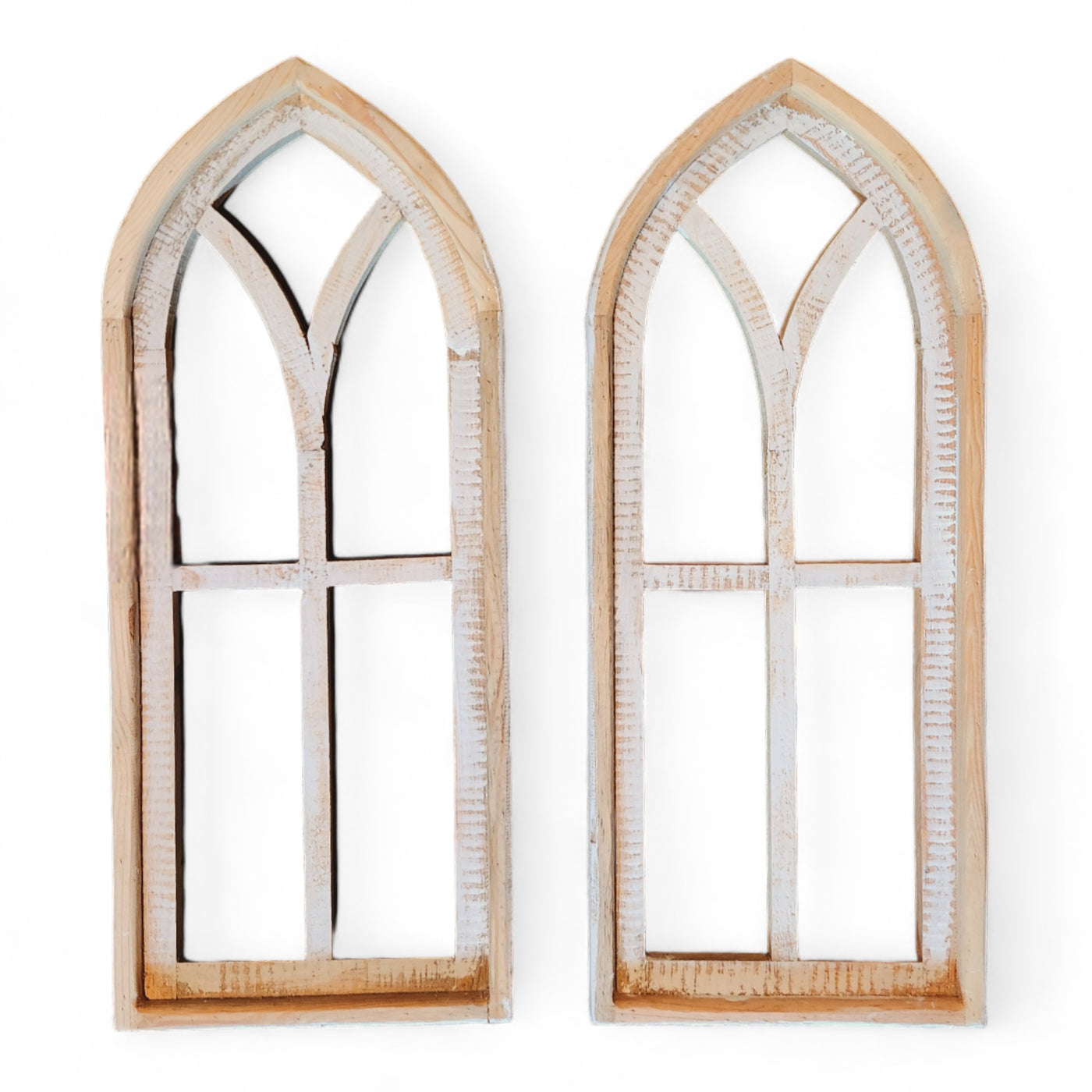 Ivory Point Farmhouse Wooden Wall Window Arches Set of 2 -3 Sizes - Rustic Cathedral Wood Windows - Ranch Junkie Mercantile LLC 