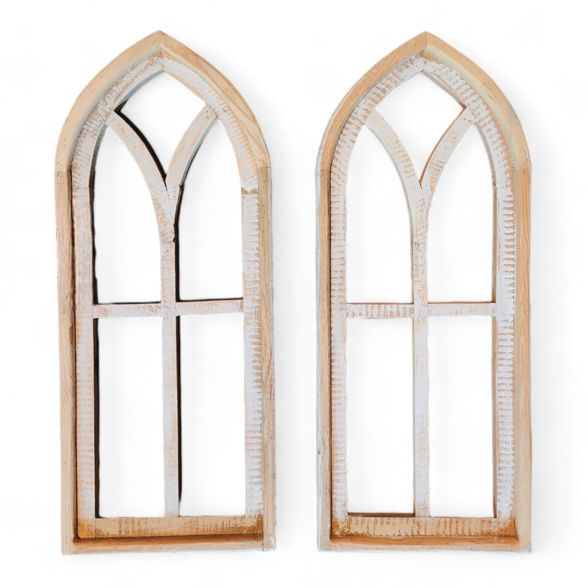 Ivory Point Farmhouse Wooden Wall Window Arches Set of 2 -3 Sizes - Rustic Cathedral Wood Windows - Ranch Junkie Mercantile LLC 