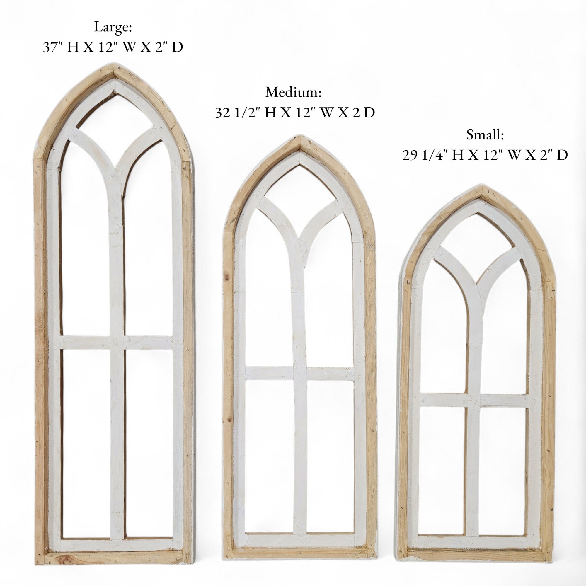 Ivory Point Farmhouse Wooden Wall Window Arches Set of 2 -3 Sizes - Rustic Cathedral Wood Windows - Ranch Junkie Mercantile LLC 