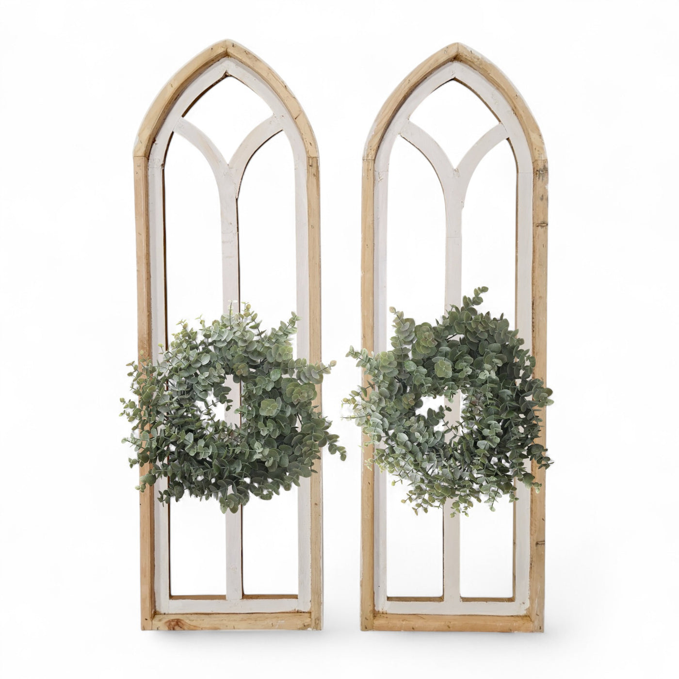 Ivory Point Farmhouse Wooden Wall Window Arches Set of 2 -3 Sizes - Rustic Cathedral Wood Windows - Ranch Junkie Mercantile LLC 