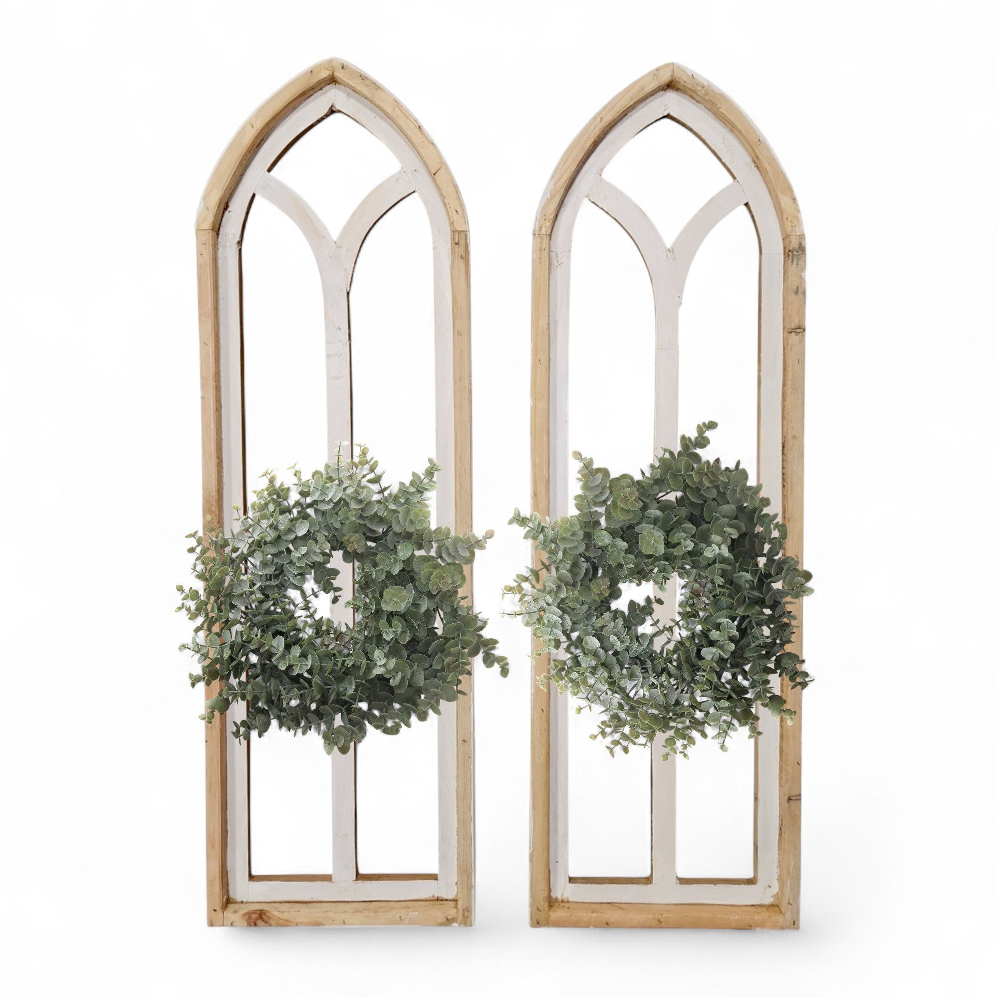 Ivory Point Farmhouse Wooden Wall Window Arches Set of 2 -3 Sizes - Rustic Cathedral Wood Windows - Ranch Junkie Mercantile LLC 