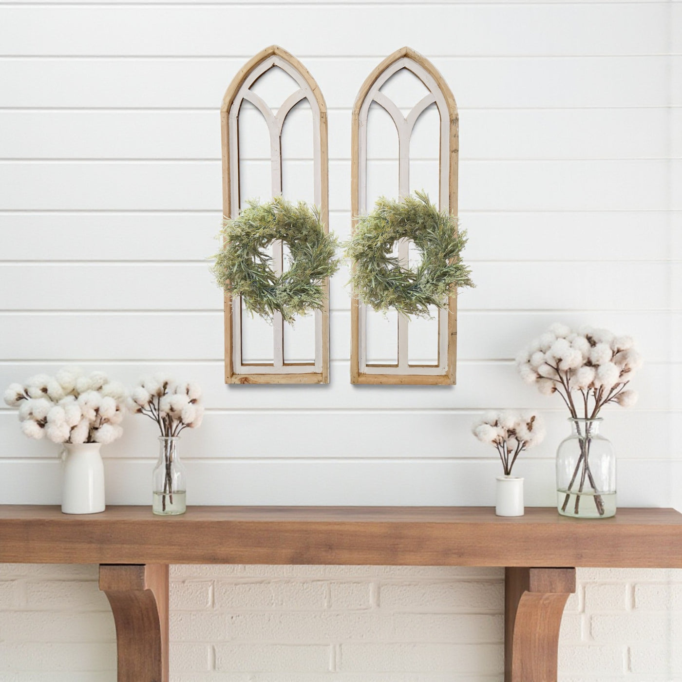Ivory Point Farmhouse Wooden Wall Window Arches Set of 2 -3 Sizes - Rustic Cathedral Wood Windows - Ranch Junkie Mercantile LLC 