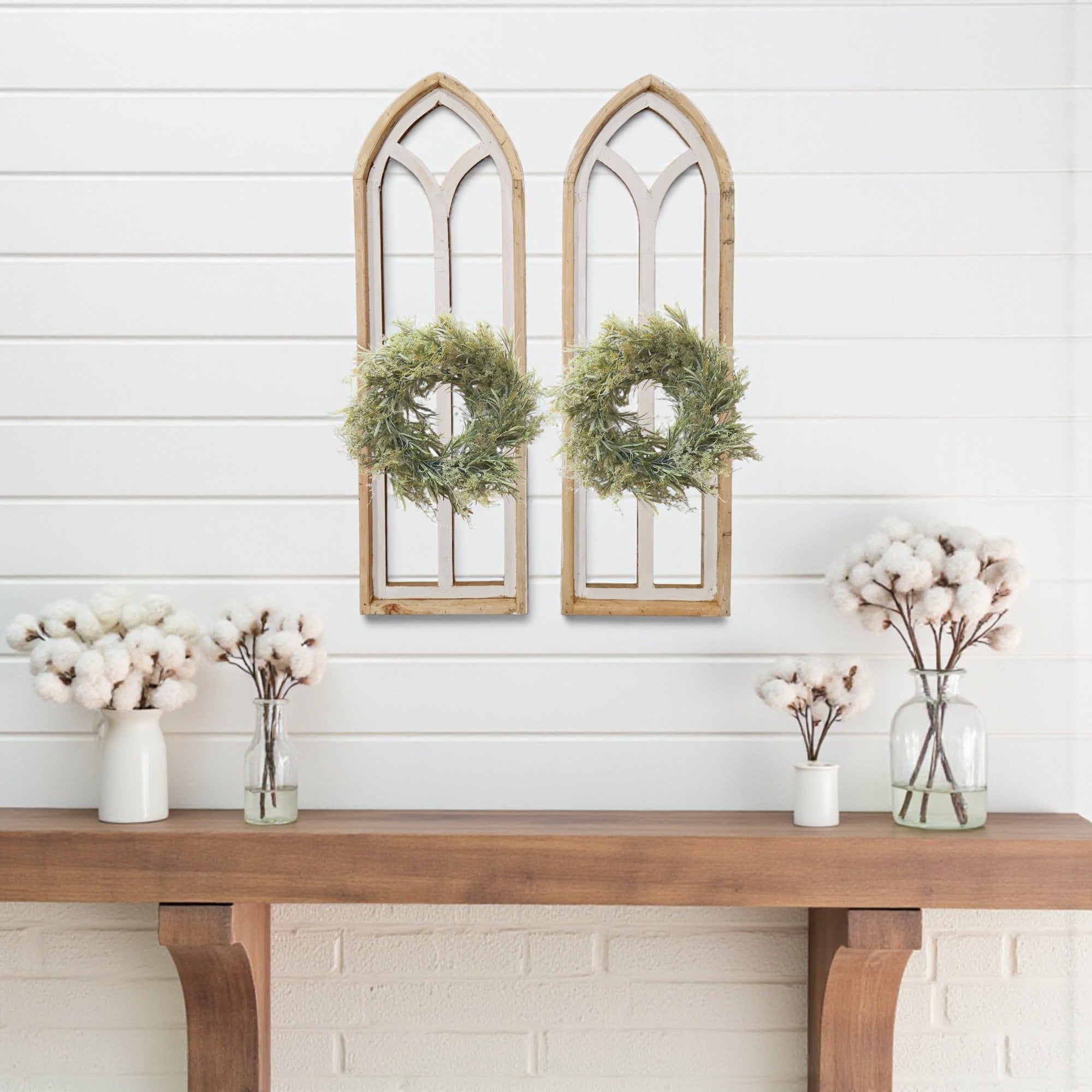 Ivory Point Farmhouse Wooden Wall Window Arches Set of 2 -3 Sizes - Rustic Cathedral Wood Windows - Ranch Junkie Mercantile LLC 