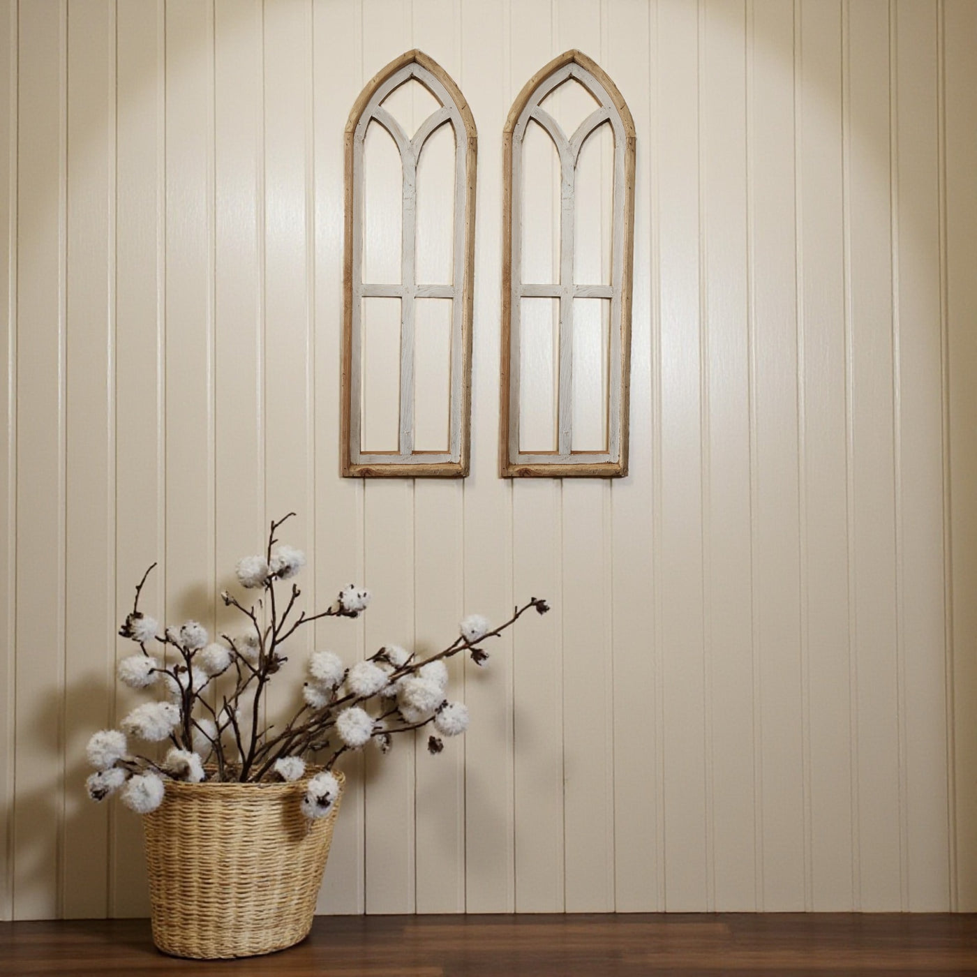 Ivory Point Farmhouse Wooden Wall Window Arches Set of 2 -3 Sizes - Rustic Cathedral Wood Windows - Ranch Junkie Mercantile LLC 